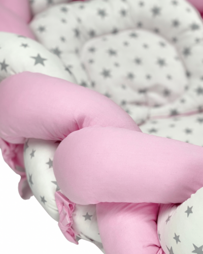 Παιδική Φωλιά - Baby Nest Ροζ Πλεξούδα