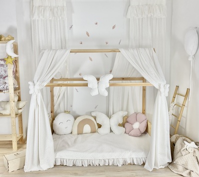 Bed Curtains-Canopy Bed White Butterfly