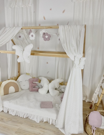 Bed Curtains-Canopy Bed White Butterfly