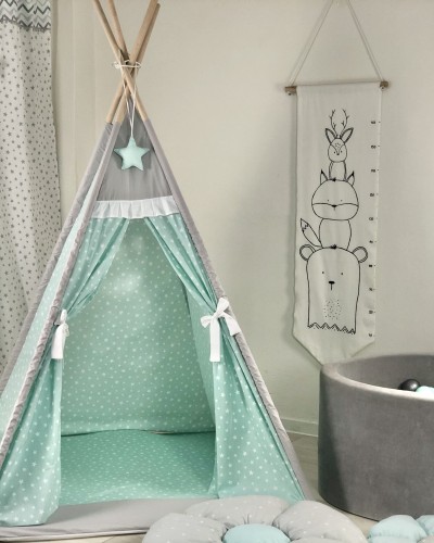 Children's Tent - Teepee Tent Natural Mint